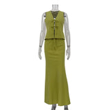 Zingj New Sleeveless Lace Vest Jacket Women's Summer Suit Vest Skirt Two-Piece Set-Outfit