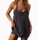 Summer Solid Sleeveless Dress Fine Shoulder Strap Vest Skirt Sports Skirt