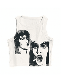 Funny Face Print Cropped Tank Top- Outfit