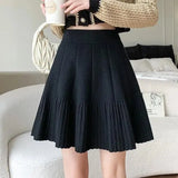 Knit Solid Elastic High Waist Pleated Mini Skirt- Outfit