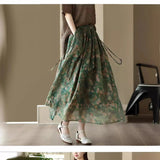 New Heavy Industry Print Skirt In The Summer Of 2023 Is Elegant Cotton And Linen Half Skirt, Lady's Vintage Broken Flower Big Swing