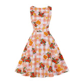 Vintage Women Sleeveless Swing Dresses Summer Casual Elegant Office Flower Print Female Fashion Retro Pleated