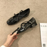 Zingj Cross Belt Buckle High Heel Mary Jane Shoes Female 2024 Summer New French Girl With Skirt Thick Heel Single