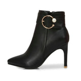 Women Thin High Heel Ankle Boots Fashion Zipper Boots Comfort Pointed Toe Buckle Fall Winter Women Boots Black Yellow