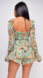 Floral Sexy Backless Square Collar Long