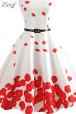 Women Vintage Floral Print Summer Dress Elegant Swing Rockabilly Party Dresses Casual Midi Tunic Beach