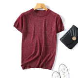 Lurex 2021 Spring Summer O Neck Mix Color Patchwork Sweater Women Casual Short Sleeve Pullover Knit Jumper Korean