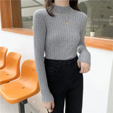 Sweater Women's Fashion Autumn Slim-fit Turtleneck Sweater Soft Solid Slim Pullovers Female All-match Knitted