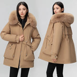 Send To Overcome The New Female Winter Korean Version Of The Waist Show Thin Hooded Big Hair Collar And Wool And Thick Short Jacket Cotton-Padded Jacket-Outfit