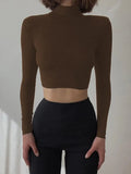 SUCHCUTE Solid Basic Long Sleeve Women T-Shirt Gothic Skinny Turtleneck Kintted Female Shirt Autumn Fashion Streetwear Crop