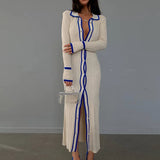 Zingj Slim Lapel Splicing Women's Long-Sleeved Cardigan Dress