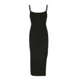Zingj Hot Girl Wind Hollow Out Leakage Waist Condole Belt Dress Female U Collar Solid Color Versatile Open Fork Package Hip