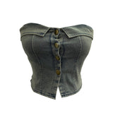 With Chest Cushions Denim Bra Sleeveless Top Single Buckle One-Pack Short Vest
