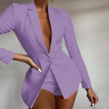 Fashion Polo Collar Long-sleeved Solid Color Casual Temperament Small