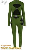 Sexy Hollow Out Buckle Bandage Jumpsuit Women Club Wear Outfits Long Sleeve Skinny Turtleneck Night Party
