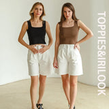 Summer Square Collar Tanks Tops Woman Sleeveless Knitted Cropped Tops Female Camisoles Solid Color