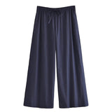 Spring And Summer New Women's Fu Silk Knot Shirt Fu Silk Wide Leg Pants