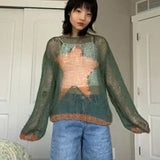 Zingj Hair Star Sweater Female Y2k New Fashion Round Collar Sweater