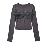 Zingj Trendy Women's Wear Retro Sexual Desire Long-Sleeved Bottomed Shirt Hot Girl Design Wrinkled Tight T-Shirt