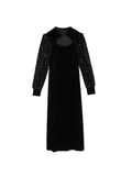 Black Velvet Midi Dress Women Sexy Hollow Out Sequins Design Y2k Dress Vintage Casual Evening Party Dress 2023