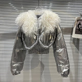 2022 Winter New Arrival Lambswool Fur Collar Bright Cotton Liner Short Jacket Women Warm Coat