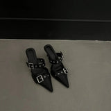 Zingj Niche 2023 Pointed Belt Buckle Fine Heel Sandals Female Back Empty High Heel Head Sandals Female Summer Wear-Outfit