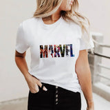 Women T Shirts Summer Short Sleeve Marvel Avengers Superhero Print Female T-shirts Girls Ladies Tee Shirts Plus