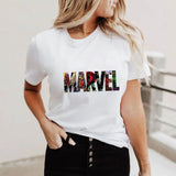 Women T Shirts Summer Short Sleeve Marvel Avengers Superhero Print Female T-shirts Girls Ladies Tee Shirts Plus