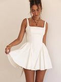 White Backless Bow Mini Dress-Outfit