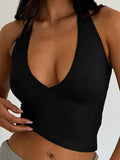 Vintage Deep V Neck Halter Crop