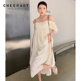 Off The Shoulder Summer Long Ruched Dress 2021 Spaghetti Strap Loose Backless Ladies Beach Dress Holiday