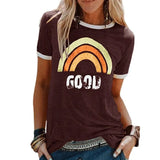 Queens Summer Fashion Women Rainbow Print Short Sleeve O-neck T-shirt Ladies Tops Cotton Tee Shirt Camiseta