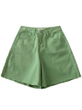 New Summer Green Denim Shorts Women Fashion High Waist Wide Leg Shorts Lady Casual Straight Solid Color Jeans
