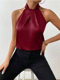 New Summer Women's Satin Neck-Hanging Sleeveless Vest Satin Imitation Silk Blouse From