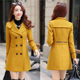 New Autumn Winter Women Wool Blend Warm Long Coat Plus Size Female Slim Fit Lapel Woolen Overcoat Cashmere