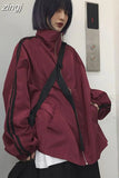 Bf Sun-Proof Striped Couples Jacket Harajuku Oversize Loose Long Sleeve Baseball Coats Women Streetwear Chic Casual