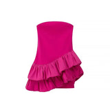 Pink Strapless Ruffles Mini Dress-Outfit