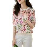 Shot Round Collar Jacket Women's Short Sleeve 2025 Summer New Thin High-End Hemp Print Temperament Five Sleeve