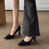 High Heels Women's Velvet Soft Soles Standing Not Tired Feet Flight Attendant Commuting Professional Black Work Shoes Single