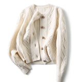 fashion new temperament casual wool knitted sweater cardigan women's long-sleeved round neck all-match