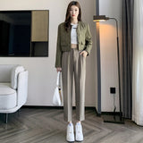 Grey Suit Pants Female Autumn New Ice Silk Pants Hanging Feeling Show Thin Harun Nine Points Casual Straight Tube Smoke Pipe Pants-Outfit