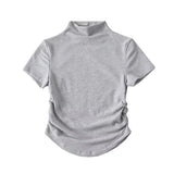 Zingj Fashion Women's Wear Pure Style Spicy Girls Small High-Necked Short-Sleeved T-Shirt Temperament Slim Short Style Navel High-Waist