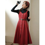 Fashion Sleeeveless Sweet Midi Dresses for Women 2023 Autumn Winter Casual Sundress With Belt Vintage Female