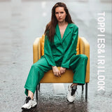 2021 New Women Two-piece Set Green Suit Set Office Lady Single Button Blazer high waist Long pants