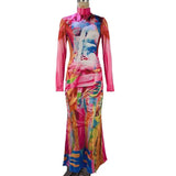 Zingj Women's Fall / Winter 2024 Fashion Print High-Stretch Long-Length