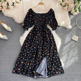 Zingj Summer New French Soft Style Sweet American Collar Bubble Short Sleeves Waist Show Thin Forked A-Shaped