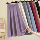 Thick Large Swing Knitted Long Skirt Women'S 2021 Korean Elegant Solid Color Pleated Skirt High Waist A-Line Midi
