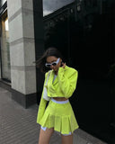 Cropped Blazer And Pleated Mini Skirt Set-Outfit