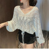 Zingj 2024 New Back Chain Jacket With Sunscreen Thin Top Hook Flower Hollow-Out Knit Sweater-Outfit
