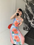 2 Piece High Fashion Long Midi Slip Dress For Women Summer Floral Bodycon Backless Date Night Dress New Arrival